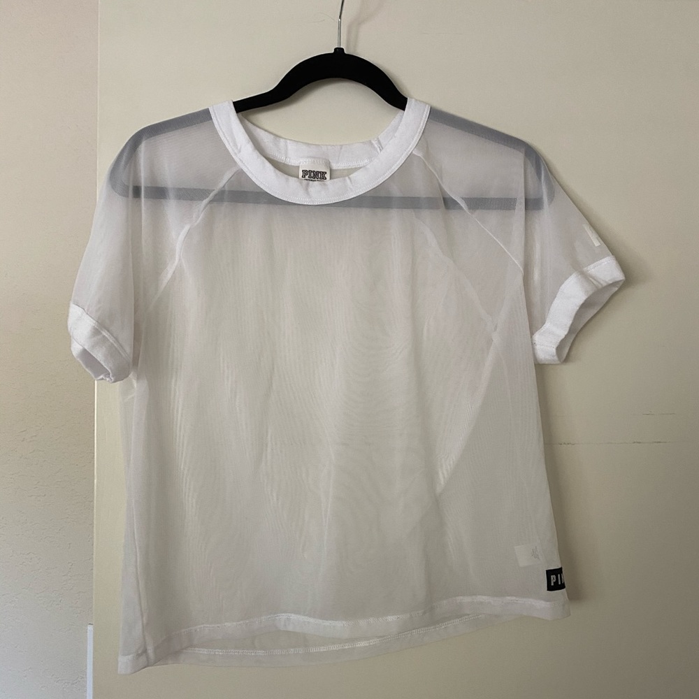 white mesh cropped shirt from Pink